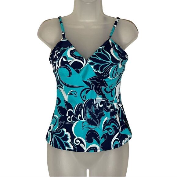Vintage Jamaica Bay 1990s Ruffled Front Paisley Print Tankini Swim Top 8 - Picture 1 of 16